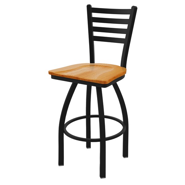 25" Swivel Counter Stool, Black Wrinkle, Med Oak Seat